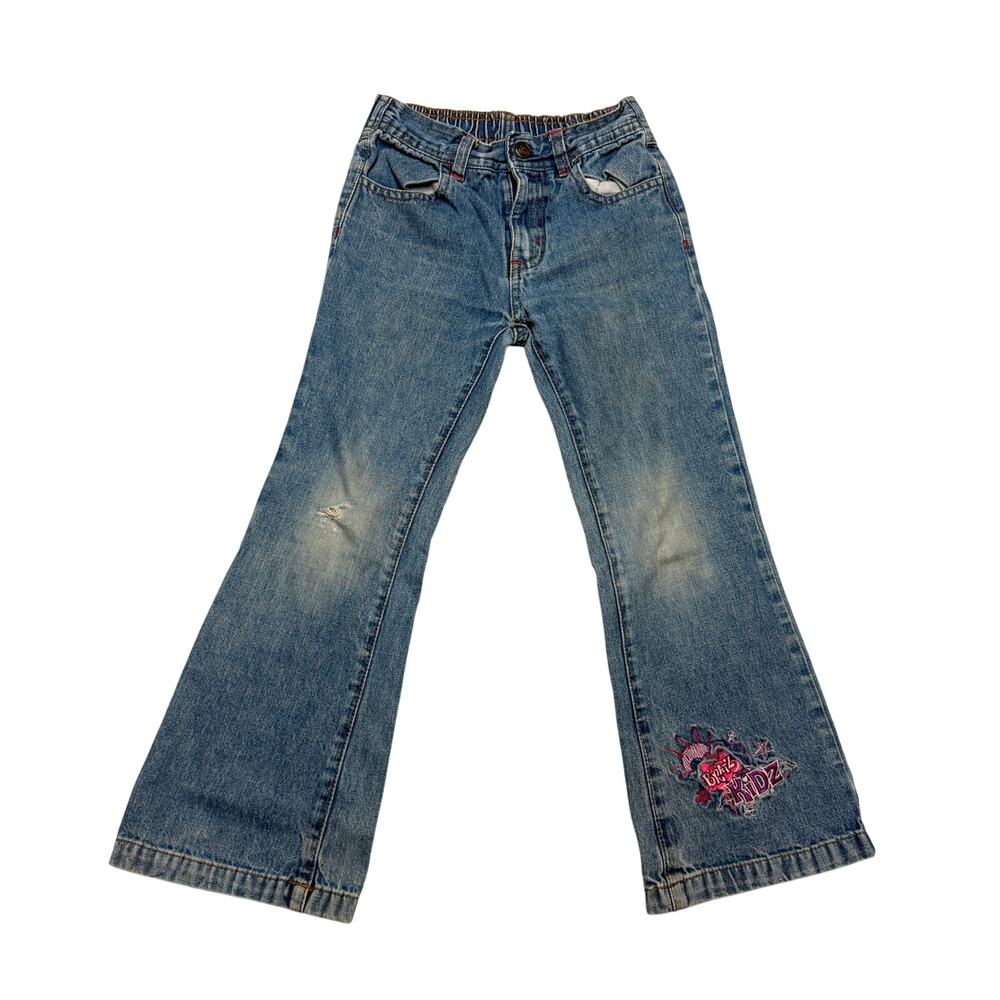 Y2K Bratz Kidz Denim Flare Jeans Girls Size 6 Embroidered Boho